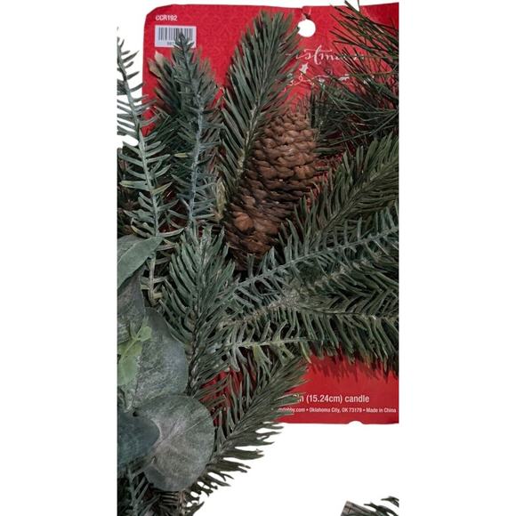 Christmas Holiday Candle Ring Pine Cone Greenery Wreath Use W/ 6 Inch Candle NWT - Picture 2 of 7
